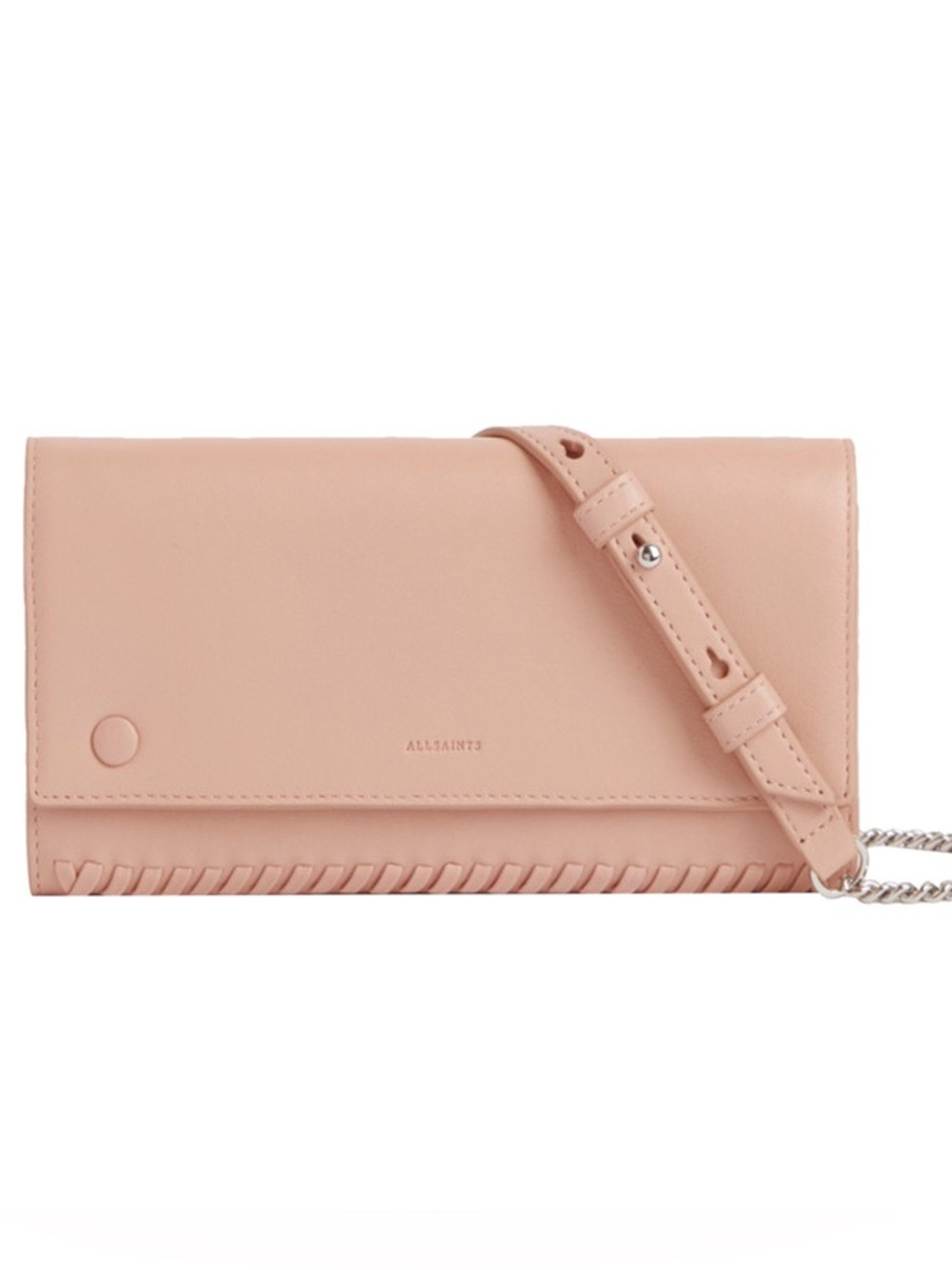 All Saints Darina Blush Pink Leather Crossbody Clutch NWT